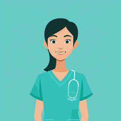 Smiling Female Nurse in Medical Scrubs – Flat Vector Illustration

