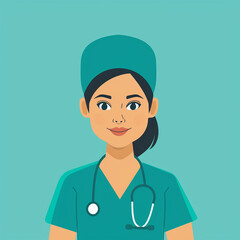 Smiling Female Nurse in Medical Scrubs – Flat Vector Illustration

