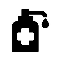Illustration of Hand Sanitizer Bottle Icon with Cross Symbol and Droplet