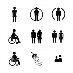 9 people silhouette icon set