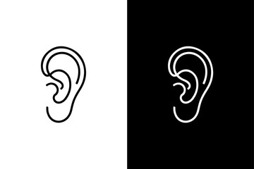 Ear Outline Vector Simple Human Silhouette in Black and White.