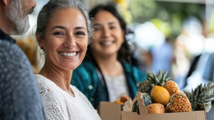 Happy Woman at Farmers Market with Fresh Produce