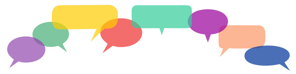 Colorful overlapping chain layering balloon speech bubbles vector. Ideal for social media, chat apps, forums, customer service, teamwork, messaging, and communication-themed designs or infographics.