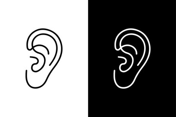 Ear Outline Vector Simple Human Silhouette in Black and White.