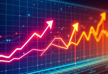 Abstract digital chart, upward arrows, glowing lines, futuristic financial market, financial growth,  network