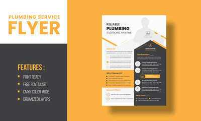 Professional Plumber Service Flyer Template for Plumbing Repairs and Maintenance Promotion