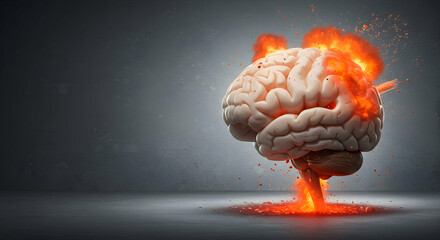 brain,  exploding,  fire, Exploding Brain, Mental Overload, Stress, Burnout Concept