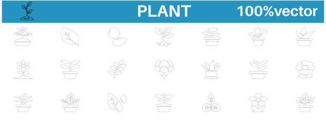 Stylish plant line icons for eco apps, gardening, and nature themes