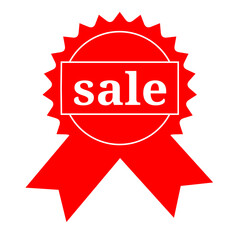 Red Sale Ribbon Badge  Announcing Huge Discounts and Special Offers for Limited Time