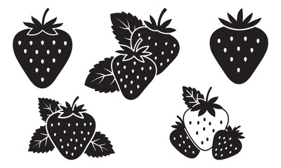 Garden strawberry fruit or strawberries flat color vector icon for food apps and websites