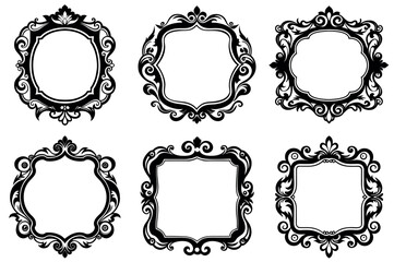 A Set of Six Ornate Black and White Frame Designs for Decoration