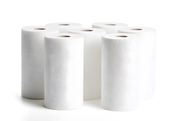 Rolls of White Paper Towels Isolated On White Background
