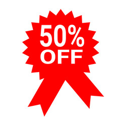 50% Off Sale Red Discount Badge, Ribbon, and Seal for Marketing, Promotion, and Advertising
