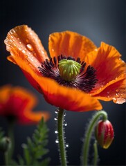 close-up image of a beautiful Poppy flower with water droplets