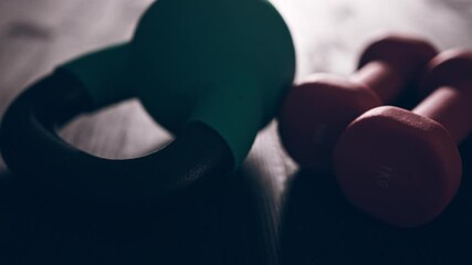Pair Of Lightweight Dumbbells On The Floor And A Blank Space