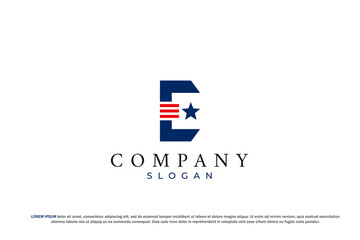 letter e capital american usa flag star logo