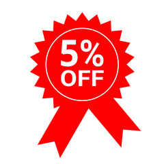 Exclusive 5% Off Discount Badge Red Ribbon Seal for Sales Promotion, Marketing, and Advertising Campaigns