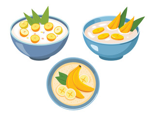 vector illustration of an Indonesian food Kolak (Banana or Sweet Potato Dessert in Coconut Milk)