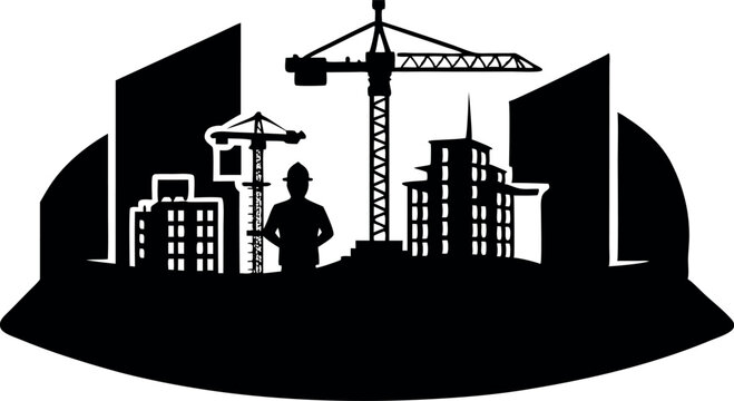 silhouette of a girl with a house real estate constraction city skyland silhouette