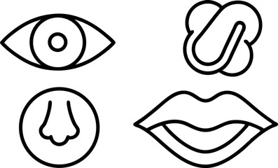 hand drawn eyes nose and lips silhouette collection set