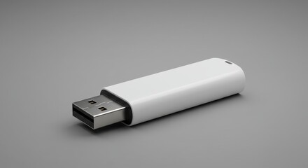 White USB Flash Drive on Gray Background