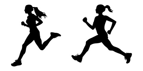 Silhouette of a woman running vector. Great for fitness, jogging, workout, health, lifestyle, sport, cardio, and motion-themed designs, posters, apps, or promotional materials.