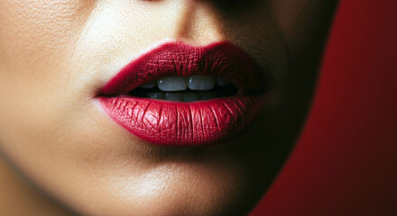 Naklejka premium Woman lips with red lipstick close-up