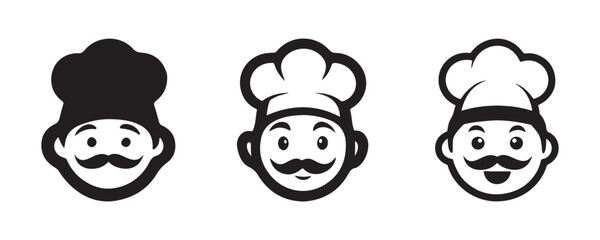 black and white chef mascot icons for restaurant logo and food brand identity
