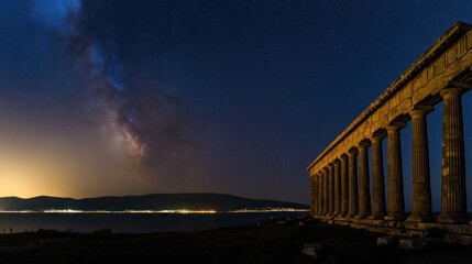 Milky Way Galaxy over Ancient Ruins at Night