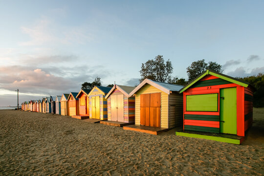 Row of bathing boxes at a city beach