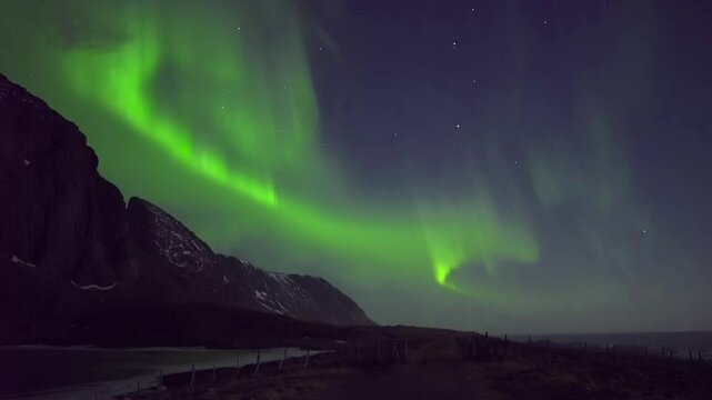 4K footage showing the aurora &ndash; a breathtaking natural light display in high-latitude regions such as the Arctic (Aurora Borealis) and Antarctic (Aurora Australis).