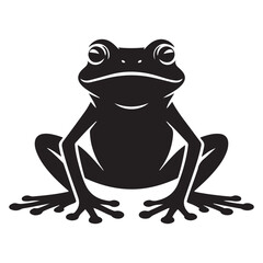 Striking black illustration of a stylized, powerful looking frog design. Vector black silhouette. with white background