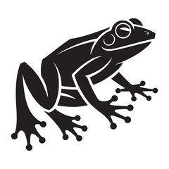 Striking black illustration of a stylized, powerful looking frog design. Vector black silhouette. with white background