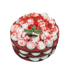 Delicious red velvet cake with cherries isolated on transparent background