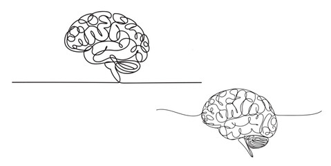 Single Line Drawing of a Human Brain, Continuous Line Drawings of the Human Brain, Abstract One Line Drawing of a Human Brain