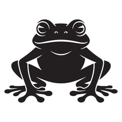 Striking black illustration of a stylized, powerful looking frog design. Vector black silhouette. with white background