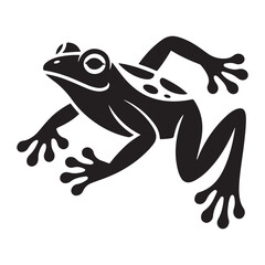 Striking black illustration of a stylized, powerful looking frog design. Vector black silhouette. with white background