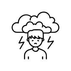 Obraz premium Teen under storm cloud and lightning symbolizing anxiety and emotional turmoil
