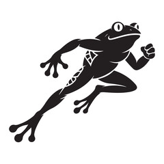 Striking black illustration of a stylized, powerful looking frog design. Vector black silhouette. with white background
