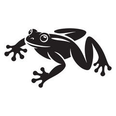 Striking black illustration of a stylized, powerful looking frog design. Vector black silhouette. with white background