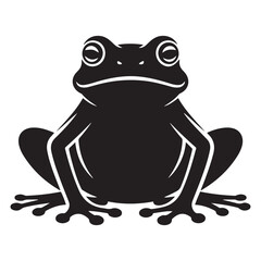 Striking black illustration of a stylized, powerful looking frog design. Vector black silhouette. with white background