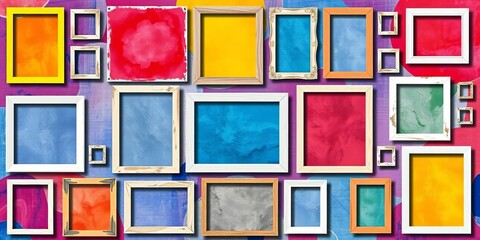 Abstract collage of empty photo frames, various shapes and sizes, providing ample copy space, frames,  minimal