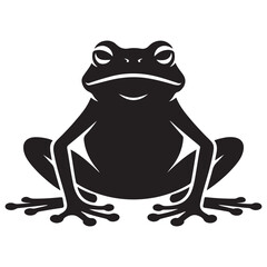 Striking black illustration of a stylized, powerful looking frog design. Vector black silhouette. with white background