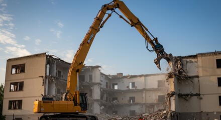 Demolition of a Building with a Long-Reach Excavator
