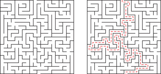 Complex maze design showing challenging pathfinding solutions and simple solving strategy