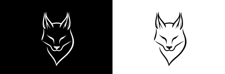 Minimalistic Illustration Of A Smiling Fox Head In White Against A Black Background