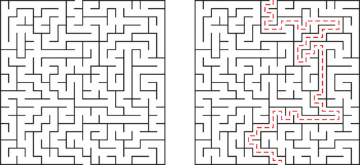 Solved and unsolved mazes illustrating solution finding problem solving and conceptual thinking
