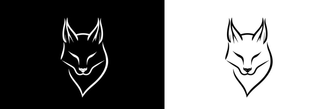 Minimalistic Illustration Of A Smiling Fox Head In White Against A Black Background