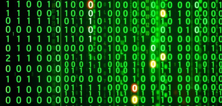 Abstract binary code background with falling zeros, green matrix effect, futuristic digital backdrop, green, zero