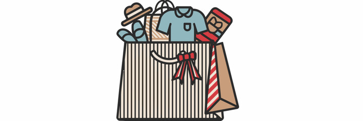 Obraz premium Shopping bag filled with clothes, accessories, and ribbon – Ideal for retail promotions or e-commerce branding
